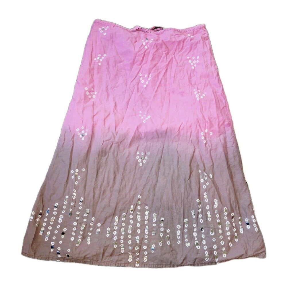 OLD NAVY Sz10 2005 Y2K Vintage Pink Tie Dye Mirror Sequins Gypsy Boho Maxi Skirt